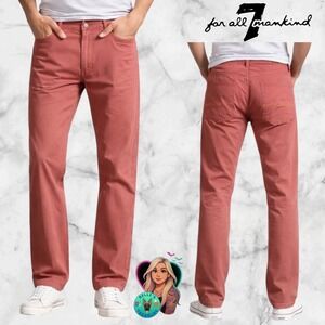 For All Mankind Standard Straight Leg Pants Coral Pink Linen Blend Mens 33x30